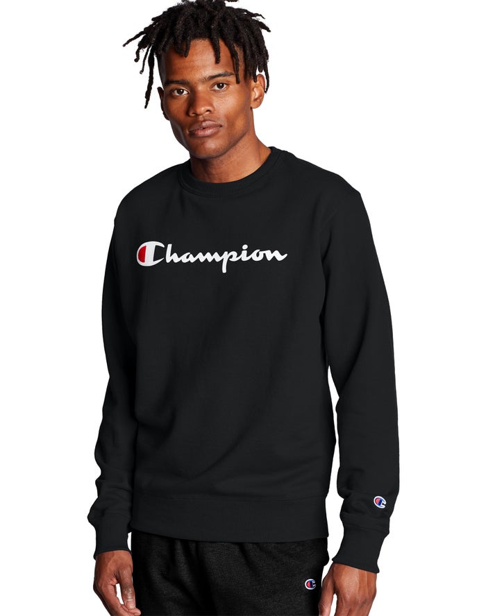 Champion Powerblend Crew Script Logo - Miesten Mustat Collegepaita - Suomi 9632057-LU